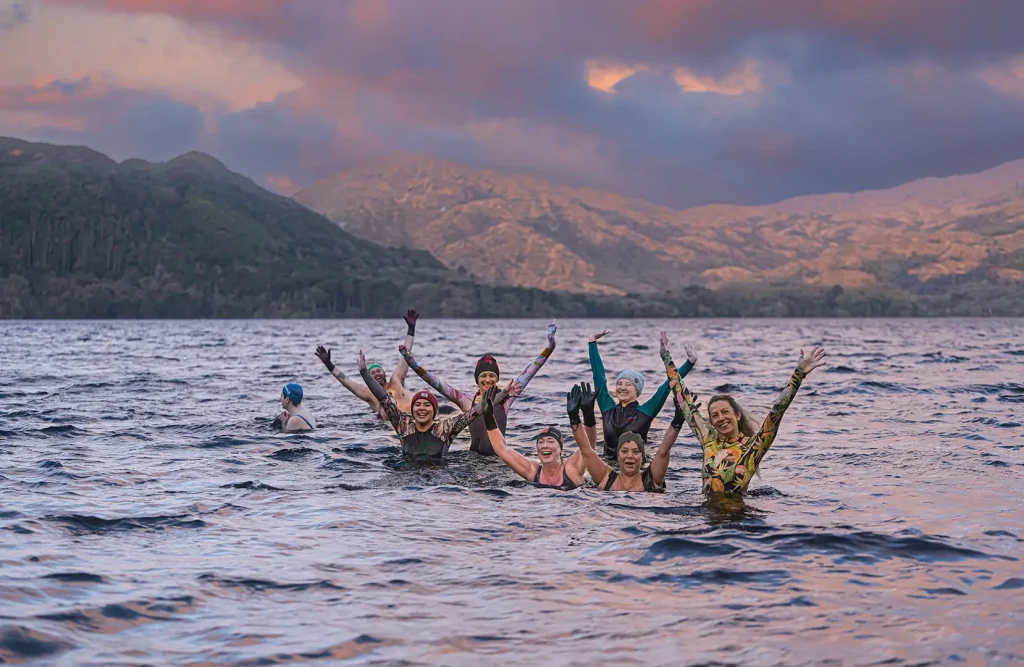 Wander Wild Festival group of women taking part in the Sunrise Dip