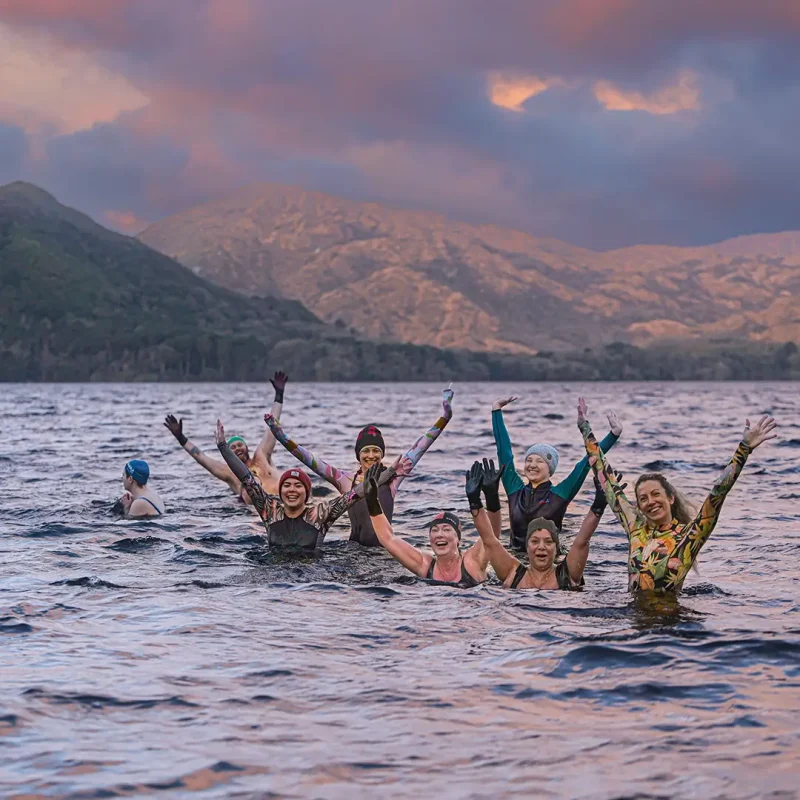Wander Wild Festival group of women taking part in the Sunrise Dip