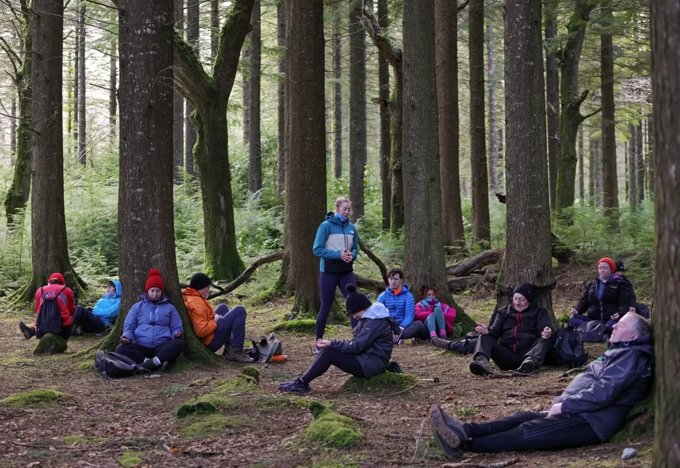 Wander Wild Mountain Mindfulness group sitting in forest