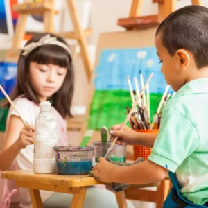 kids painting in class