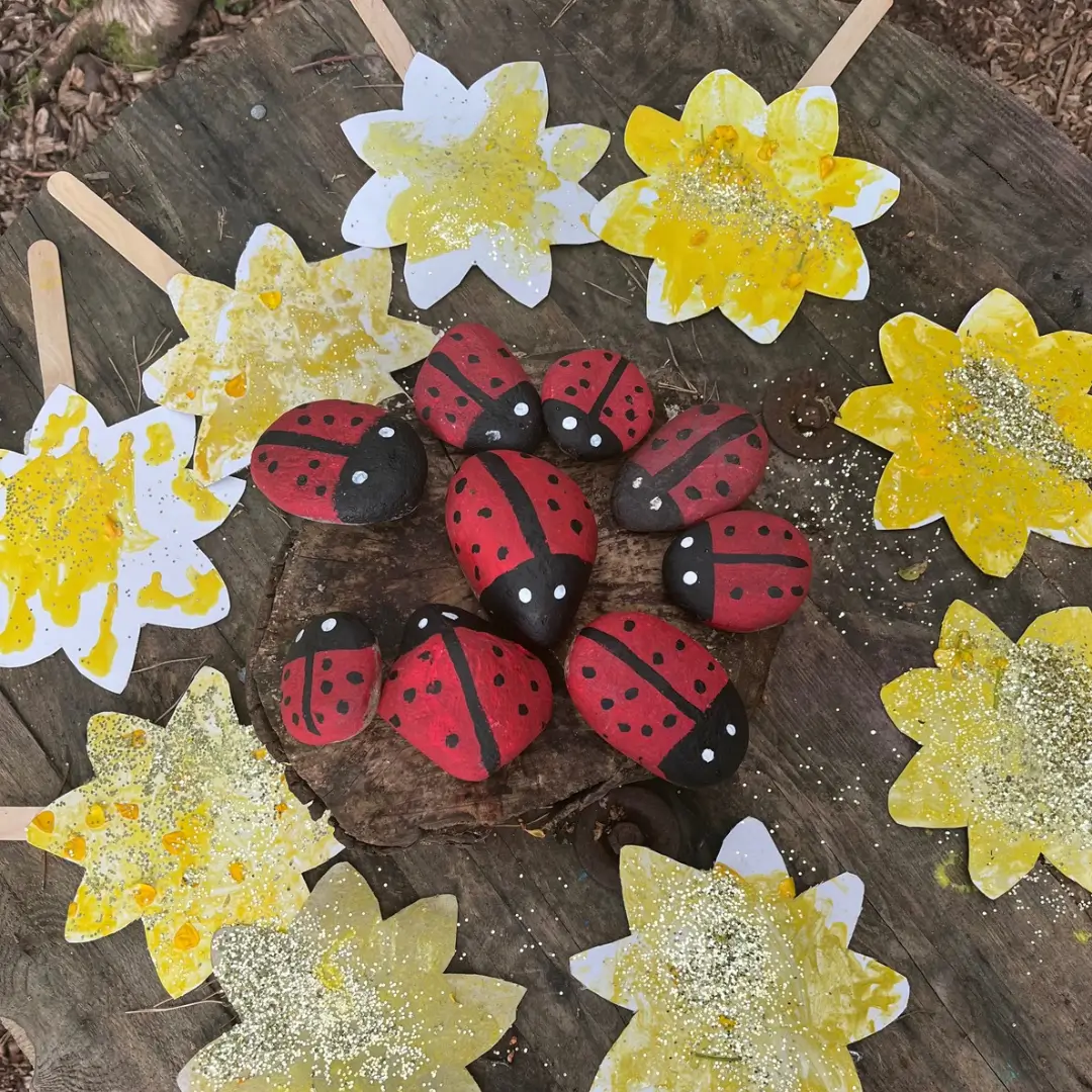 ladybirds surrounded by daffodils