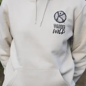 Front view of someone wearing a sand wander wild hoodie
