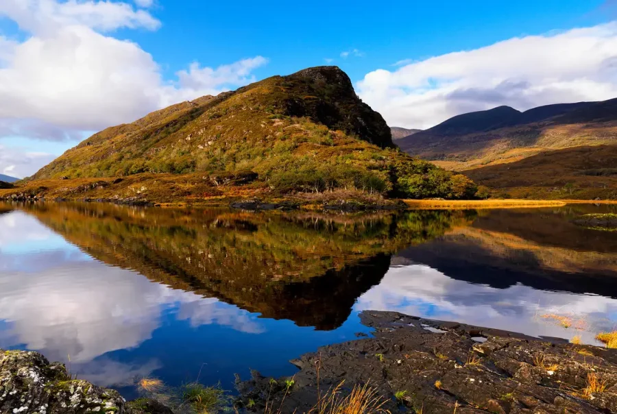 Reflections of mountain on lake
